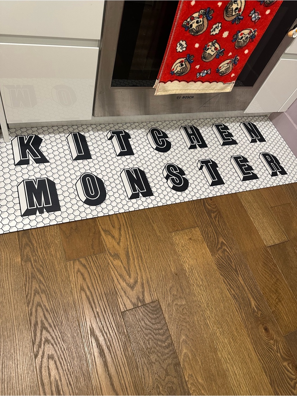 Black and White Lettered Kitchen Runner Rug - Picture 2 of 3